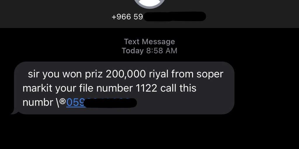 Marketing-related messages claiming you’ve won a prize.